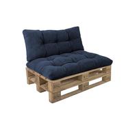 POKAR Set de 2 Coussins pour Palette en Velours Côtelé 1x Assise 120x80 + 1x Dossier 120x40 | Coussins Matelassé pour Canapé et Salon de Jardin | Extérieur et Intérieur | Fabriqué en UE | Bleu Marine