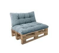 POKAR Set de 2 Coussins pour Palette en Velours Côtelé 1x Assise 120x80 + 1x Dossier 120x40 | Coussins Matelassé pour Canapé et Salon de Jardin | Extérieur et Intérieur | Fabriqué en UE | Bleu