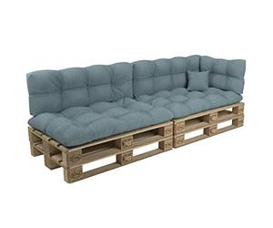 POKAR Set de 6 Coussins pour Palette : 2X Assise 2X Dossier 1x Latéral 1x Déco | Coussins Matelassé pour Canapé et Salon de Jardin | Extérieur et Intérieur | Oeko-Tex | Made in EU | Bleu