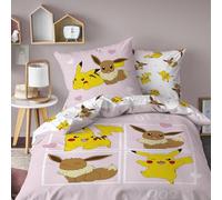 Parure de lit enfant 100% Coton - POKÉMON EVOLI - Rose - 140x200+63x63cm