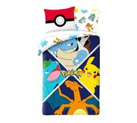 Pokémon Évolution Housse de Couette 140x200 + Taie Pikachu | Parure de lit réversible 1 personne | Microfibre douce séchage rapide | Florizarre Pokémon | 4-12 | Cadeau | Idée cadeau