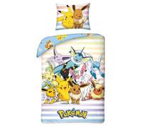 Pokémon Housse de Couette 140x200 + Taie Microfibre Pikachu Evoli Cadeau - vidéo jeu - Pokemon - Dessin animé - Multicolore