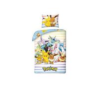 Parure de Lit Pokémon Pikachu et Évolutions - Housse de Couette Réversible 140x200 cm avec Taie d'oreiller - Microfibre Certifiée Oeko-Tex Standard 100 - Motif Multicolore Evoli et Ses Amis