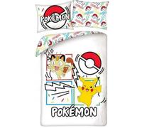 Halantex Parure de lit enfant Pokémon réversible 140x200 cm Pikachu & Miaouss Microfibre Oeko‑Tex