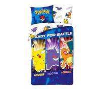 Pokémon Housse de Couette 140x200 + Taie Pikachu Dracaufeu Ectoplasma Coton | Parure de lit réversible 1 personne | Coton naturel respirant Oeko-Tex | Licence Pokémon | 4-12 | Cadeau | Idée cadeau