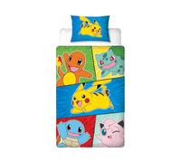 Parure de lit Simple Pokémon sous Licence Officielle rétro | Parure de lit réversible Double Face avec taie d'oreiller Assortie | Parfait pour Chambre d'enfant | Polycoton