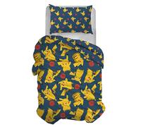 Pokémon Parure de lit Simple en Coton 100% Coton 155 x 200 cm Taie d'oreiller 50 x 80 cm Produit Officiel sans Drap-Housse
