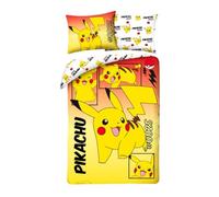 Pokemon Pikachu 0025 Parure de lit Housse de Couette 140 x 200 cm + taie d'oreiller 70 x 90 cm - Réversible - 100% Coton Oeko-Tex - Jaune