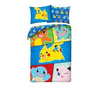Pokémon Pikachu & Amis Housse de Couette 140x200 + Taie 70x90 100% Coton | Parure de lit réversible 1 personne | Coton naturel respirant Oeko-Tex | Licence Pokémon officielle | 4-12 | Cadeau