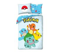 Pokémon Pikachu Bulbizarre Dracaufeu Carapuce Housse de Couette 140x200 | Parure de lit réversible 1 personne | Coton naturel respirant Oeko-Tex | Licence Pokémon | 4-12 ans | Cadeau | Idée cadeau