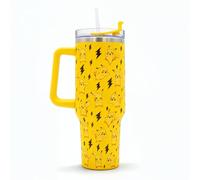 Pokemon Pikachu Gobelet de 1200 ml avec paille et couvercle | Tasse de voyage anti-fuite et anti-déversement | Bouteille d'eau isotherme en acier inoxydable avec poignée pour garder au froid pendant