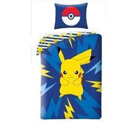 Pokémon Pikachu Housse de Couette 140x200 + Taie 65x65 Coton Cadeau | Parure de lit réversible 1 personne | Coton naturel respirant | Licence Pokémon | 4-12 | Cadeau | Lavable en machine