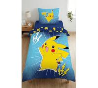 Pokémon Pikachu Housse de Couette 140x200 + Taie 70x90 Polyester Oeko-Tex | Parure de lit réversible 1 personne | Microfibre douce séchage rapide | Licence Pokémon officielle | 4-12 | Idée cadeau