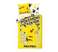 Pokemon Pikachu Parure de lit réversible pour enfant en coton certifié Öko-Tex Housse de couette 135 x 200 cm et taie d'oreiller 80 x 80 cm Taille standard allemande