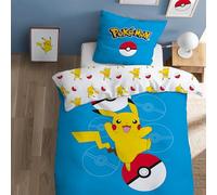 Parure de lit enfant 100% Coton - POKÉMON POKÉBALL - Bleu - 140x200+63x63cm