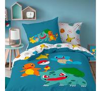 Pokémon Power Parure de lit imprimée 100% Coton - Licence Officielle | Housse de Couette 140x200 cm + 1 taie 63x63 cm | Fermeture boutons | Chambre enfant, lit 1 place | Certification Oeko-Tex