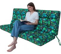 POLA coussin pour balançoire de jardin 100×106×10 cm - imperméable, protégé contre les UV, matelassé, confortable, avec attaches - feuilles bleues