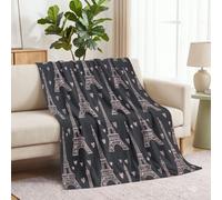 Polaire Couverture 100 x 130 cm, Tour Eiffel Rayures Formes De Cœur Plaid Flanelle Impression Couverture, Moderne Rétro Douce et Confortable Blanket Jeté de Canapé pour Adultes et Enfants, Rose Gris