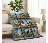 Polaire Couverture 150 x 200 cm, Dessin Animé Dinosaure Plaid Flanelle Impression Couverture, Luxe Grille De Neuf Cases Douce et Confortable Blanket Jeté de Canapé pour Adultes et Enfants, Brun Doré