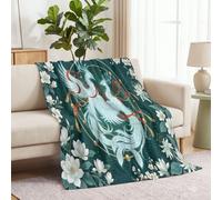 Polaire Couverture 150 x 200 cm, Phénix Ruban Perles Plaid Flanelle Impression Couverture, Oriental Luxe Douce et Confortable Blanket Jeté de Canapé pour Adultes et Enfants, Vert Blanc