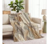 Polaire Couverture 150 x 200 cm, Plantes Feuilles Lignes Plaid Flanelle Impression Couverture, Nordique Minimaliste Douce et Confortable Blanket Jeté de Canapé pour Adultes et Enfants, Brun Jaune