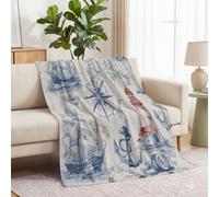 Polaire Couverture 150 x 200 cm, Voilier Phare Boussole Plaid Flanelle Impression Couverture, Rétro Nautique Douce et Confortable Blanket Jeté de Canapé pour Adultes et Enfants, Rouge Bleu