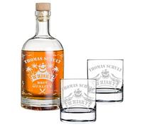 polar-effekt Coffret cadeau 3 pièces avec gravure - Bouteille à whisky et 2 verres à whisky - Carafe en verre Contenance : 700 ml - Idée cadeau pour homme - Motif bateau pirate