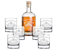 polar-effekt Coffret cadeau 7 pièces personnalisé avec gravure - Bouteille à whisky et 6 verres à whisky - Carafe en verre Contenance : 700 ml - Idée cadeau pour homme - Motif bateau pirate