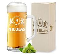 polar-effekt Lot de 2 chopes à bière de 0,5 l et boîte en bois avec gravure pour anniversaire - Idée cadeau pour homme - Coffret cadeau pour la fête des pères - Verre à bière et boîte en bois avec nom