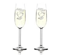 polar-effekt Set de 2 Coupes de Champagne Montana Cadeau de Mariage - personnalisé avec Gravure - nom Date - idée Cadeau pour Motif de Mariage - Date en Coeur avec Fleurs d'hibiscus