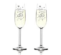 polar-effekt Set de 2 flûtes à Champagne Montana Cadeau de Mariage - personnalisé avec Gravure - nom Date - idée Cadeau pour Motif de Mariage - Deux bagues avec Beaucoup de Coeurs