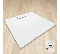 POLAR Receveur de douche blanc extra-plat antidérapant texture pierre 80 x 80 cm + bonde