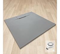POLAR Receveur de douche gris extra-plat antidérapant texture pierre 80 x 80 cm + bonde