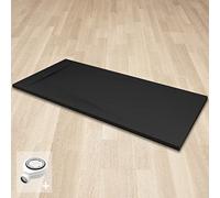 POLAR Receveur de douche noir extra-plat antidérapant texture pierre 90 x 160 cm + bonde