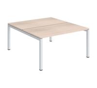 Pôle 2 bureaux droits Arko L 140 x P 168 cm plateaux chêne clair piètement métal blanc - - Bruneau
