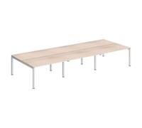 Pôle 6 bureaux droits Arko L 420 x P 168 cm plateaux chêne clair piètement métal blanc - - Bruneau
