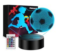Polemera Cadeau Foot Garcon【Premier cadeau veilleuse football pour garçons】, Veilleuse 3D Illusion Football pour enfants en 16 couleurs, Garçon de 5, 6, 7, 8, 9, 10 ans, Lampe foot