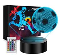 Polemera Cadeau Foot Garcon【Version améliorée du pictogramme d'athlète】, Veilleuse 3D Illusion Football pour enfants en 16 couleurs, Cadeau garçon 7 8 9 10 11 12 13 14 ans, Lampe foot
