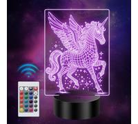 Polemera Veilleuse licorne pour enfants fille, cadeau d'anniversaire pour filles, lampe licorne à illusion 3D avec 16 couleurs changeantes par télécommande, deco decoration chambre enfant fille