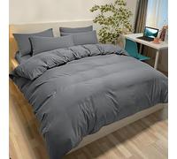 Poligino Housse de Couette 240x260 cm avec 2 Taies Oreiller 50x80 cm - Gris foncé - Parure Lit 2 Personnes Microfibre - Oeko TEX - Confortable, Doux, Haute Qualité et Anti-Allergique