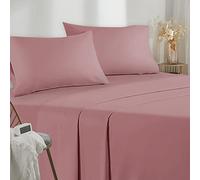 Poligino Parure De Lit 140x190/200 4 Pièces en Microfibre - Drap Housse 140x200 cm - Drap Plat 2 Personne 220x280 cm - 2 Taie d'oreiller 50x80 - Haute Qualité - Rose foncé