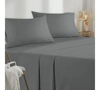 Poligino Parure De Lit 150x190/200 4 Pièces en Microfibre - Drap Housse 150x200 cm - Drap Plat 2 Personne 220x280 cm - 2 Taie d'oreiller 50x80 - Haute Qualité - Gris foncé