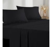Poligino Parure De Lit 150x190/200 4 Pièces en Microfibre - Drap Housse 150x200 cm - Drap Plat 2 Personne 220x280 cm - 2 Taie d'oreiller 50x80 - Haute Qualité - Noir