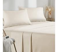 Poligino Parure De Lit 150x190/200 4 Pièces en Microfibre - Drap Housse 150x200 cm - Drap Plat 2 Personne 220x280 cm - 2 Taie d'oreiller 50x80 - Haute Qualité - Beige