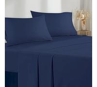 Poligino Parure De Lit 150x190/200 4 Pièces en Microfibre - Drap Housse 150x200 cm - Drap Plat 2 Personne 220x280 cm - 2 Taie d'oreiller 50x80 - Haute Qualité - Bleu