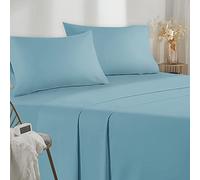 Poligino Parure De Lit 160x190/200 4 Pièces en Microfibre - Drap Housse 160x200 cm - Drap Plat 2 Personne 240x280 cm - 2 Taie d'oreiller 50x80 - Haute Qualité - Céleste