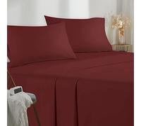 Poligino Parure De Lit 180x190/200 4 Pièces en Microfibre - Drap Housse 180x200 cm - Drap Plat 2 Personne 260x280 cm - 2 Taie d'oreiller 50x80 - Haute Qualité - Bordeaux