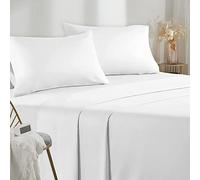 Poligino Parure De Lit 90x190/200 3 Pièces en Microfibre - Drap Housse 90x200 cm - Drap Plat 1 Personne 160x280 cm - 1 Taie d'oreiller 50x80 - Haute Qualité - Blanc