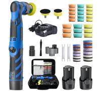 Polisseuse automobile sans fil 12V - Mini polisseuse rechargeable - 2500–6000 tr/min - 6 vitesses - Disques de polissage de 2,5 à 5 cm - Coffret C, 2 batteries