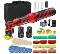 Polisseuse mini sans fil - Double action et rotative - 6 vitesses - 2 batteries rechargeables - Disques de polissage de 2,5/3,8/5,1 cm - Rouge